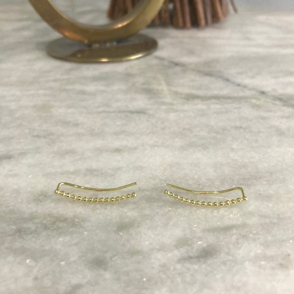 Sterling Silver Beaded Gold Toned Ear Climber Studded Earrings - Picture 2 of 6